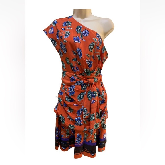 10 Crosby Derek Lam Orange Floral One-Shoulder Dress size 4 - Picture 5 of 12